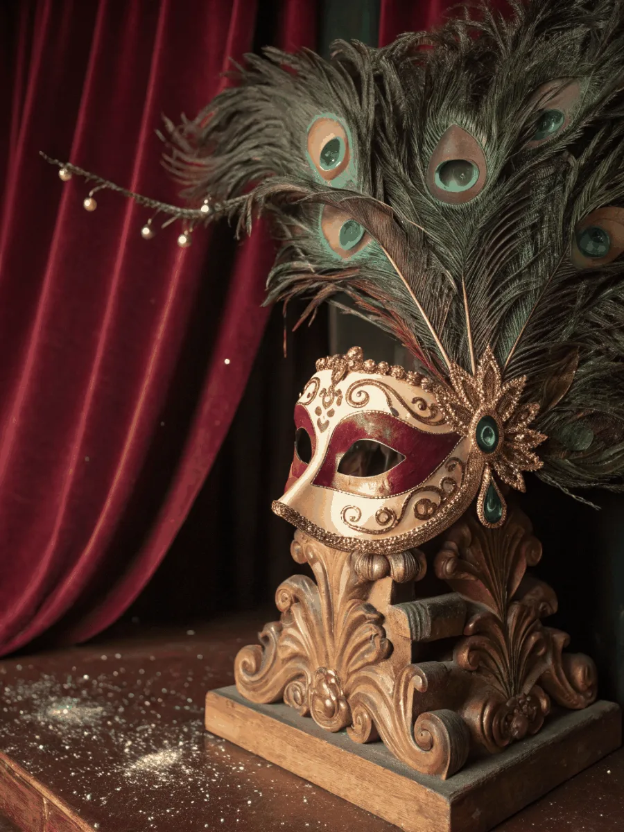 Venetian masquerade mask with peacock feathers